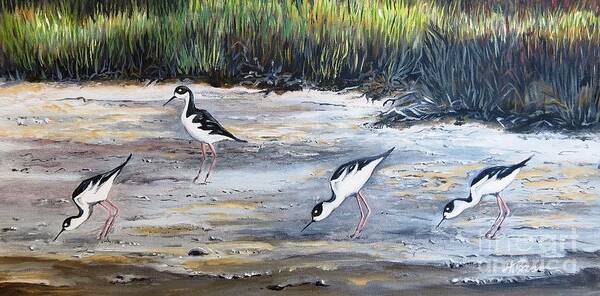 Black-necked Stilts Art Print featuring the painting Marching To A Different Beat by Holly Bartlett Brannan