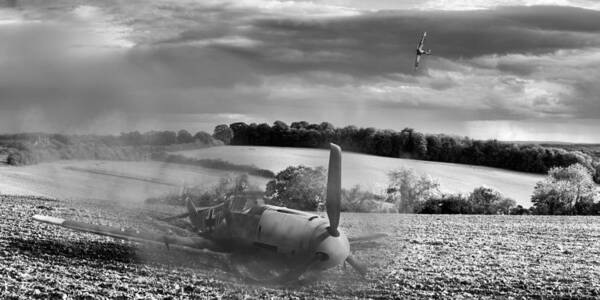 Messerschmitt Art Print featuring the photograph Downfall of a 109 black and white version by Gary Eason