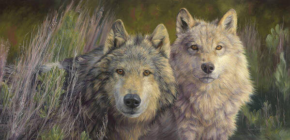 Wolf Art Print featuring the painting Earth Spirits by Lucie Bilodeau