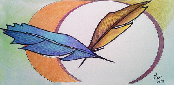 Feathers Art Print featuring the drawing Feathers by Loretta Nash
