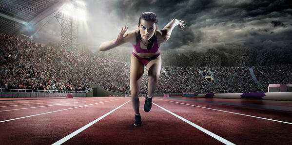 Event Art Print featuring the photograph Female Athlete Sprinting by Dmytro Aksonov