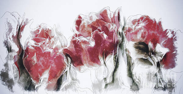 Red Art Print featuring the painting French Country Roses by Shanina Conway