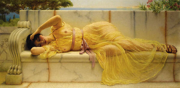 Godward Art Print featuring the painting Girl in Yellow Drapery by Vincent Monozlay