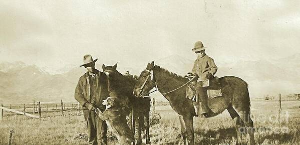 School Bus? What Bus? My Grandfather Burt And Father Elmer Nelson On The Way To The Rooad That Will Take Dad On A Long Mule Ride To School Circa 1900 Art Print featuring the photograph Going to school by Craig Nelson