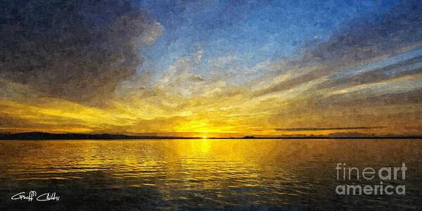  Art Print featuring the photograph Gold and Blue - Sunrise at sea by Geoff Childs