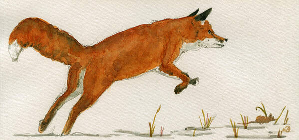 Jumping Art Print featuring the painting Jumping Red Fox by Juan Bosco