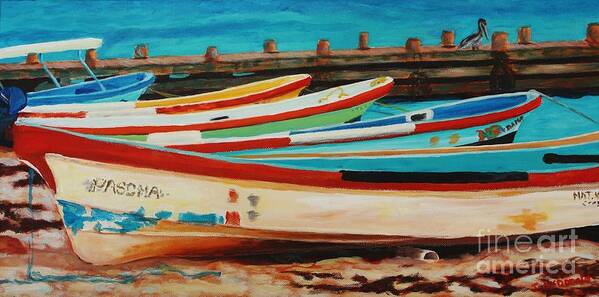 Boats Art Print featuring the painting Lanchas Mexicanas by Janet McDonald