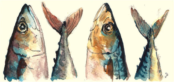 Horse Mackerel Art Print featuring the painting Mackerel fishes by Juan Bosco