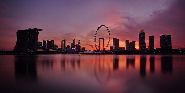 Outdoors Art Print featuring the photograph Marina Bay Skyline Sunset by © Copyright Kengoh8888