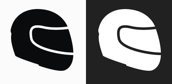 Crash Helmet Art Print featuring the drawing Motorcycle Helmet Icon on Black and White Vector Backgrounds by Bubaone