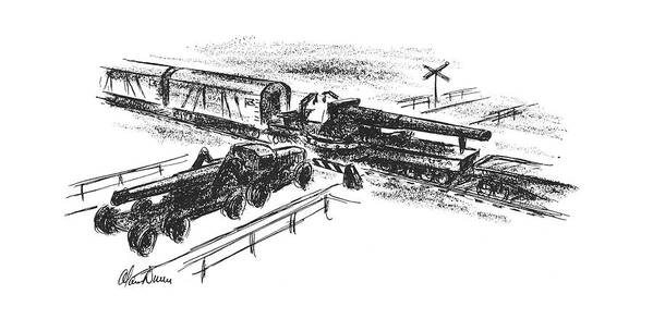 113351 Adu Alan Dunn Truck Meets Train At Crossing Art Print featuring the drawing New Yorker May 13th, 1944 by Alan Dunn