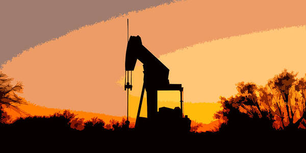 Digital Art Art Print featuring the digital art Oil Pump In Sunset by James Granberry