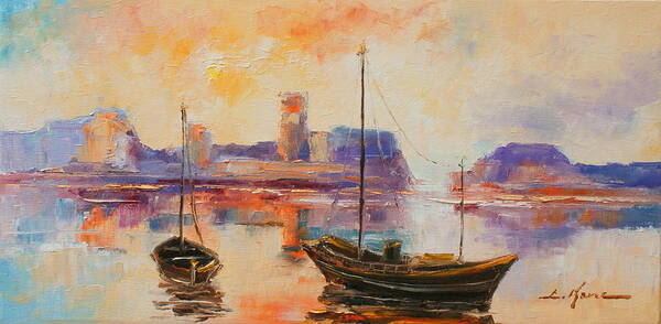 Dunbar Art Print featuring the painting Old Dunbar harbour by Luke Karcz