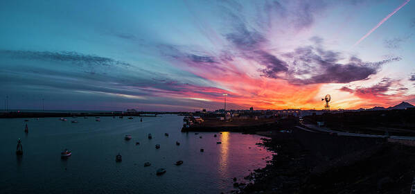 Panoramic Art Print featuring the photograph Old Windmill In Spectacular Sunset Sky by Dejan Patic