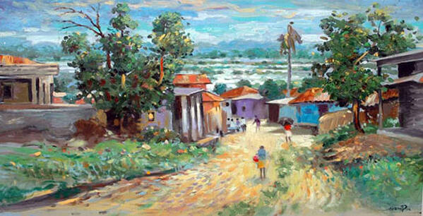 Village Art Print featuring the painting Oloibiri by Kenneth Akeni