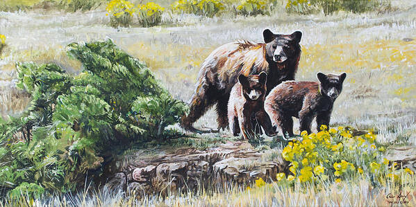 Bear Art Print featuring the painting Prairie Black Bears by Aaron Spong