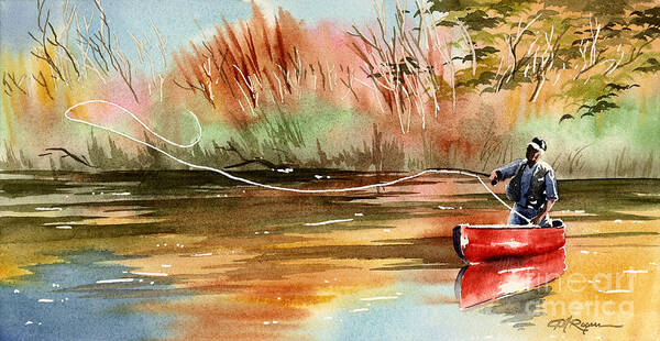 Fly Art Print featuring the painting Red Canoe by David Rogers