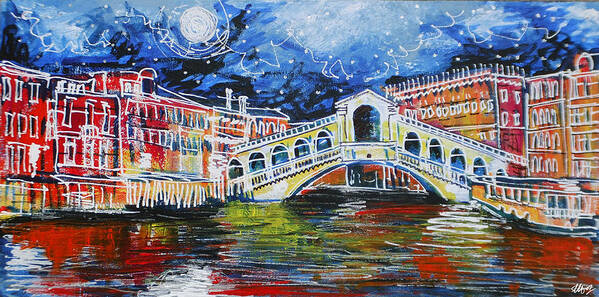 Rialto Bridge Art Print featuring the painting Rialto by Laura Hol Art
