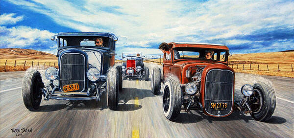 Hot Rod Art Print featuring the painting Riff Raff Race 3 by Ruben Duran