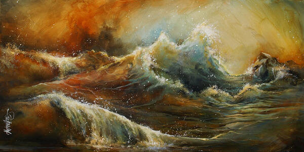 Seascape Art Print featuring the painting 'sandy' by Michael Lang