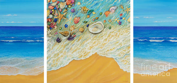 Sea Art Print featuring the painting Serenity. Triptych by Yuliya Glavnaya