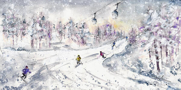 Travel Art Print featuring the painting Skiing In The Dolomites In Italy 01 by Miki De Goodaboom