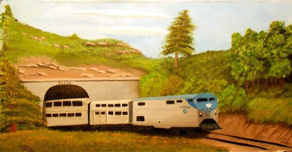 Amtrak Art Print featuring the painting Southwest Chief at Raton Pass by Sheri Keith