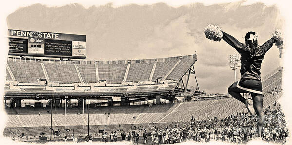 Penn State University Art Print featuring the photograph Stadium Cheer Black and White by Tom Gari Gallery-Three-Photography