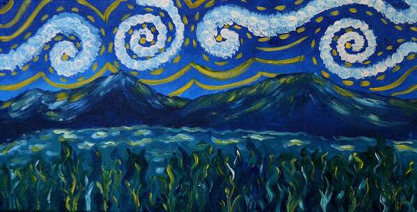 Starry Night Art Print featuring the painting Starry Blue Ridge Night by Nancy Sisco