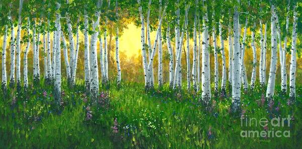 Aspens Trees Art Print featuring the painting Summer Birch 24 x 48 by Michael Swanson