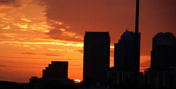 Buildings Art Print featuring the photograph Sun setting on Downtown Tampa by Chauncy Holmes
