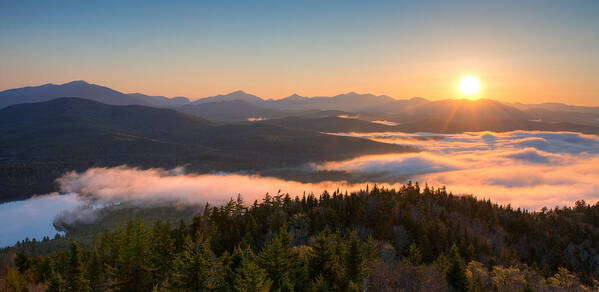 Photography Art Print featuring the photograph Sunrise Over The Adirondack High Peaks by Panoramic Images