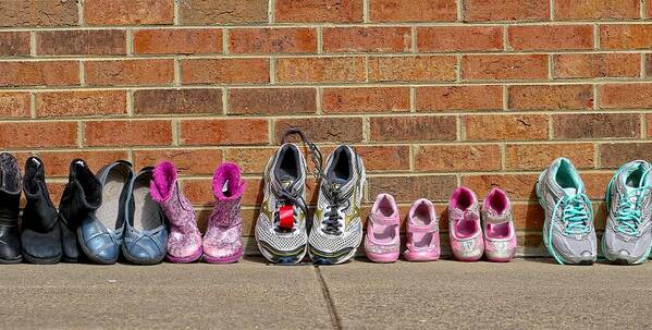 Shoes Art Print featuring the photograph The Gang's All Here by Jennifer Wheatley Wolf