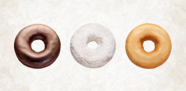 Donut Art Print featuring the painting Three Donuts by Danny Smythe