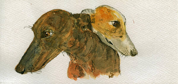 Greyhound Art Print featuring the painting Two greyhounds by Juan Bosco