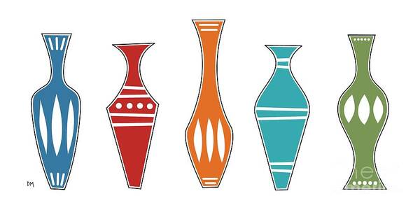 Mid Century Modern Art Print featuring the digital art Vases by Donna Mibus