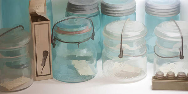 Digital Painting Art Print featuring the photograph Vintage Jars by Bonnie Bruno