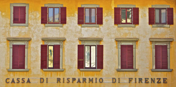 Cassa Di Ridparmio Di Firenze Art Print featuring the photograph Weathered Windows of Cortona by David Letts