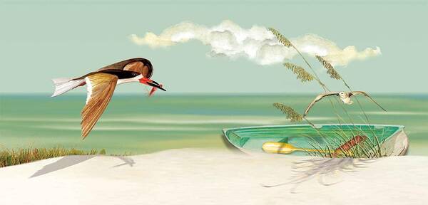 Black Skimmer Art Print featuring the painting Black Skimmer by Anne Beverley-Stamps
