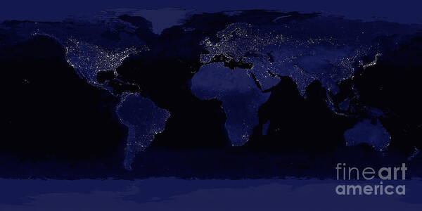 Color Image Art Print featuring the photograph Global View Of Earths City Lights by Stocktrek Images