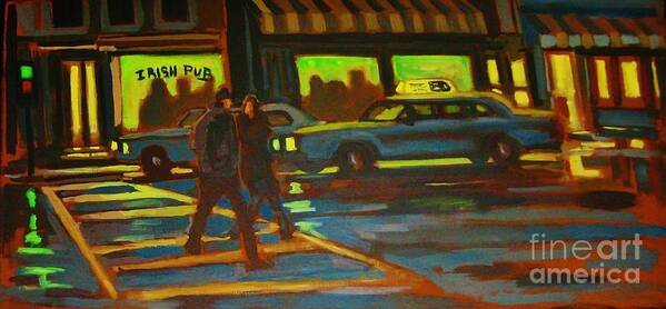 Night Scenes Art Print featuring the painting Irish Pub by John Malone