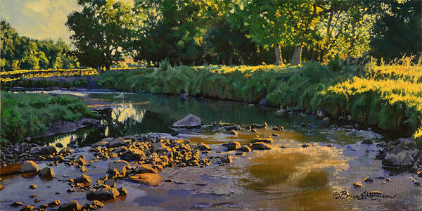 Landscape Art Print featuring the painting Riffles - First Light by Bruce Morrison