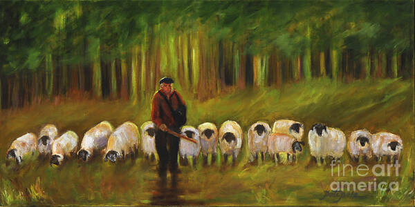 Sheep Paintings Art Print featuring the painting The Sheep Herder by Pati Pelz