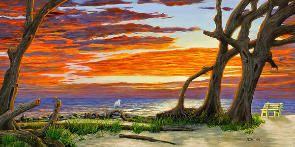 Landscape Art Print featuring the painting The Yellow Bench by Jim Ziemer