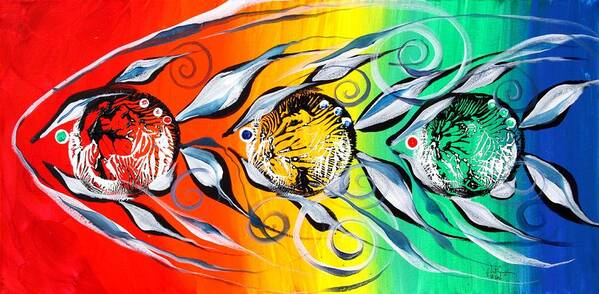 Fish Art Print featuring the painting Three in a Row ... Three by J Vincent Scarpace