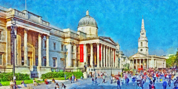 The National Gallery Art Print featuring the digital art The National Gallery and St Martin in the Fields Church by Digital Photographic Arts