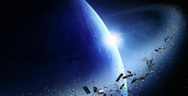Earth Art Print featuring the photograph Space junk orbiting earth #2 by Johan Swanepoel