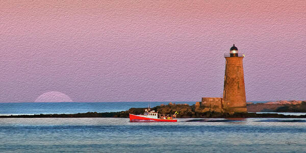 Landscape Art Print featuring the photograph A Ship Passes the Super Moon and Whaleback by Betty Denise
