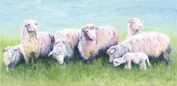 Sheep Art Print featuring the painting All in a Row by Deborah Butts