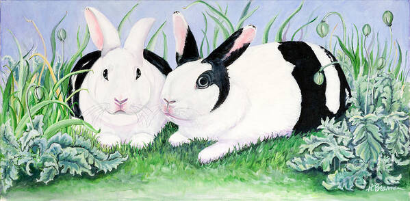 Dutch Bunnies Art Print featuring the painting Aly's Bunnies by Holly Bartlett Brannan